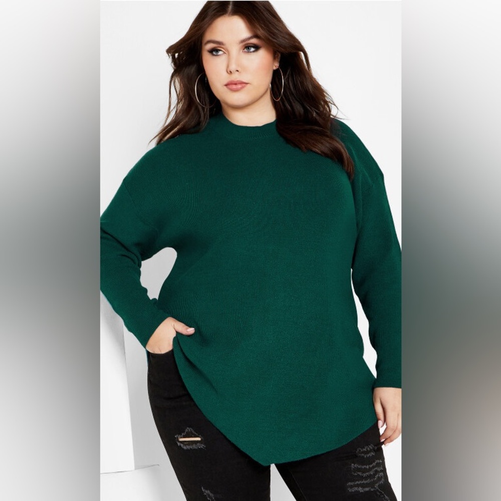 City Chic Emerald Jumper Madison Knit V Front Long Sleeve Sweater Top Size XXL